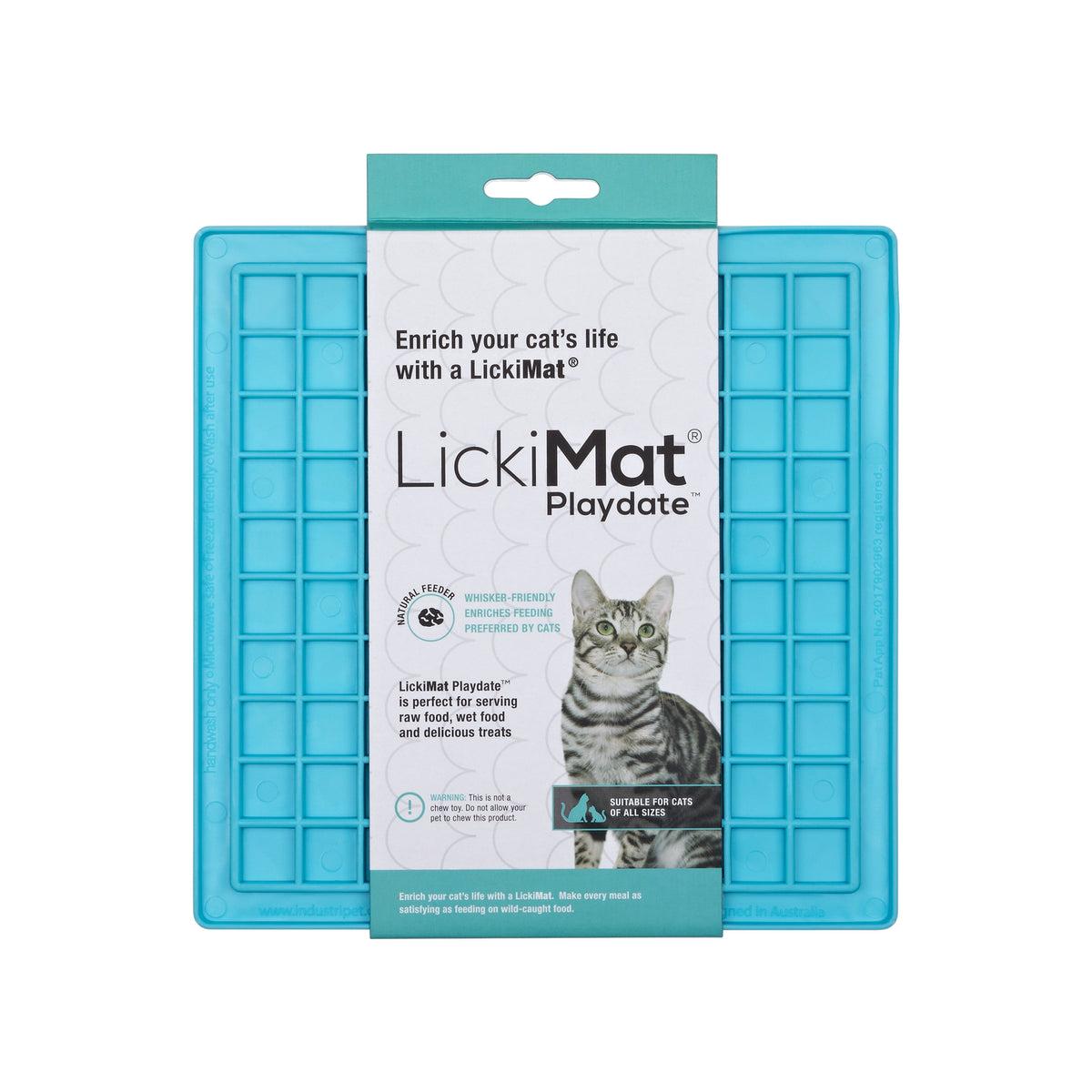 LickiMat Playdate Cat Slow Feeder Mat, Turquoise, 8-in x 8-in