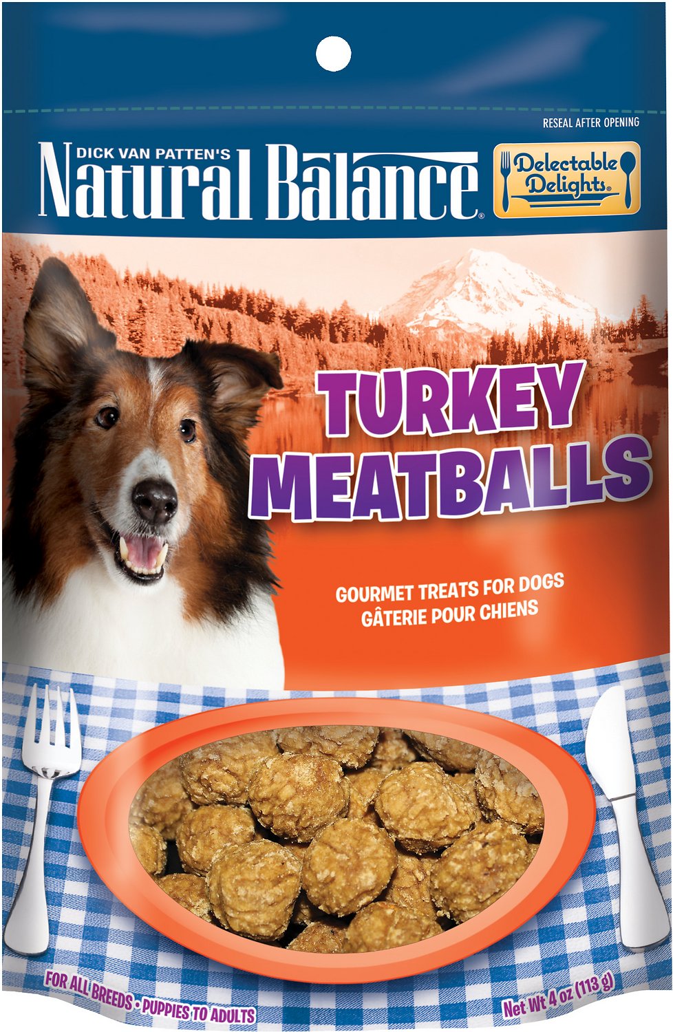 Natural Balance Delectable Delights Turkey Meatballs Dog Treats, 4-oz (**)
