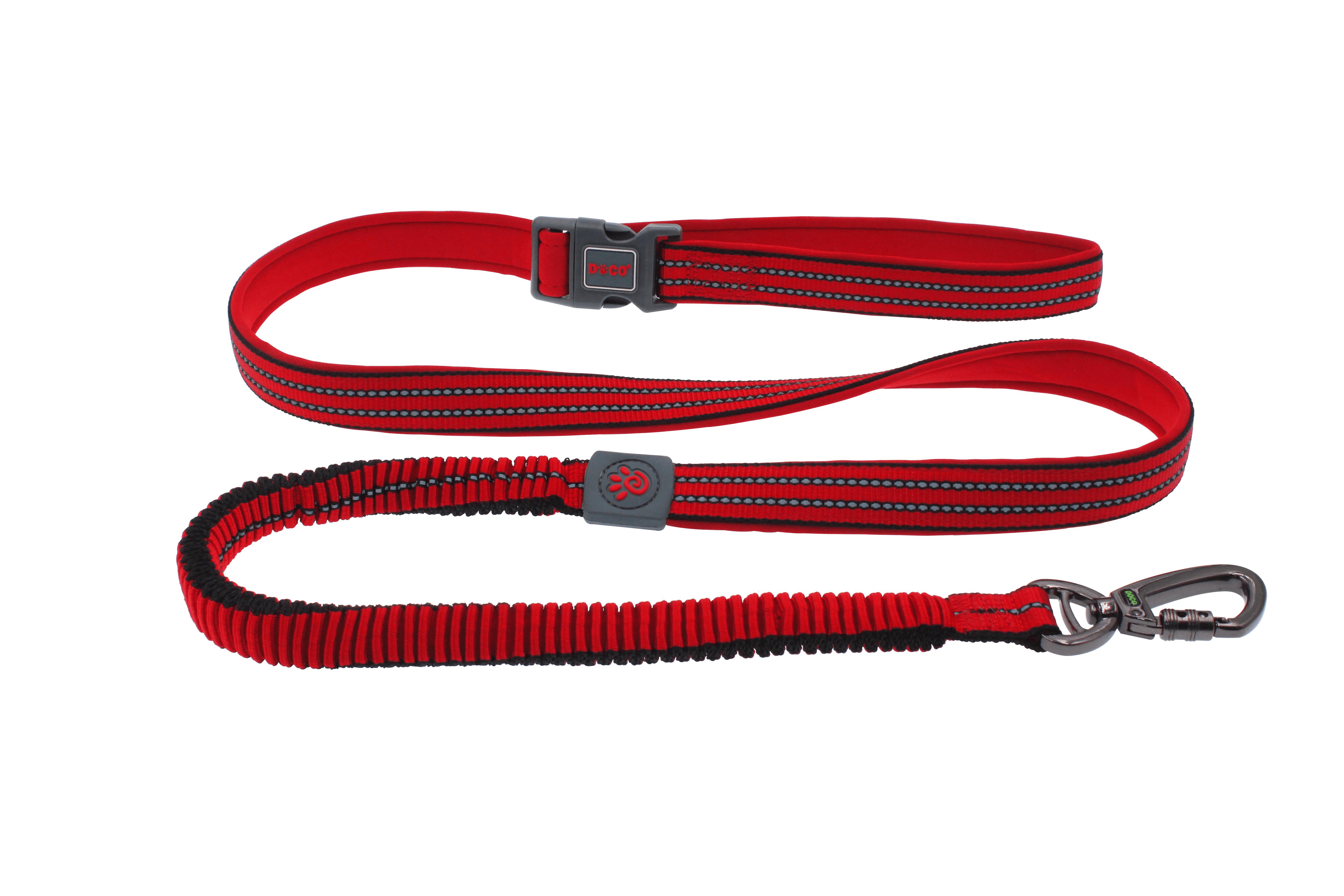 DOCO Vario Easy-Snap Bungee Nylon Dog Leash, Red