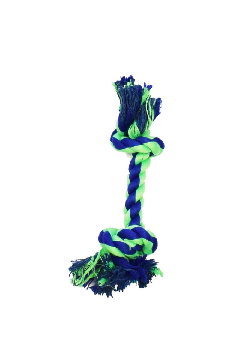 Amazing Pet Products 2 Knot Bone Dog Toy, Blue/Green, 8-in