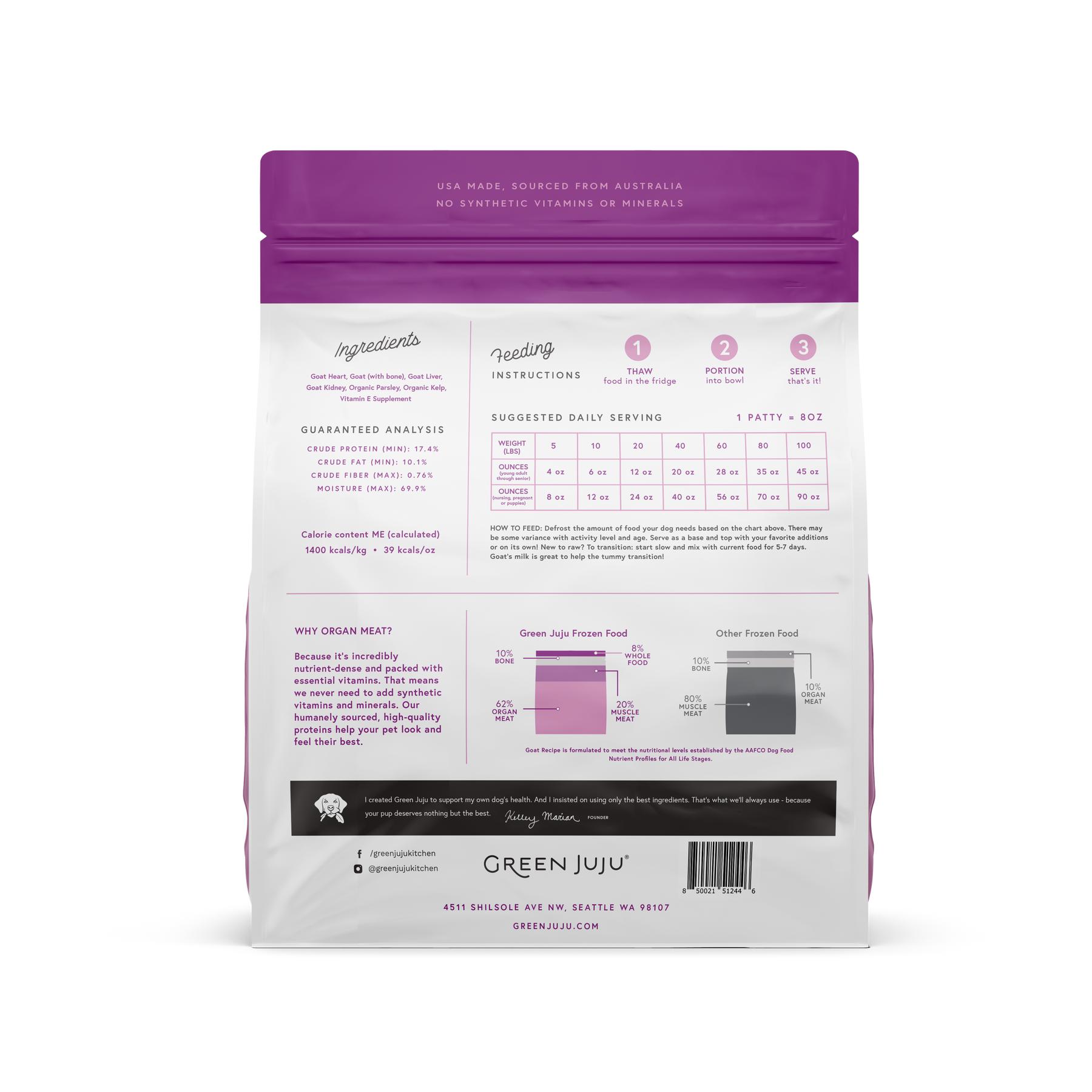 Green Juju Goat Patties Frozen Dog Food, 6-lb