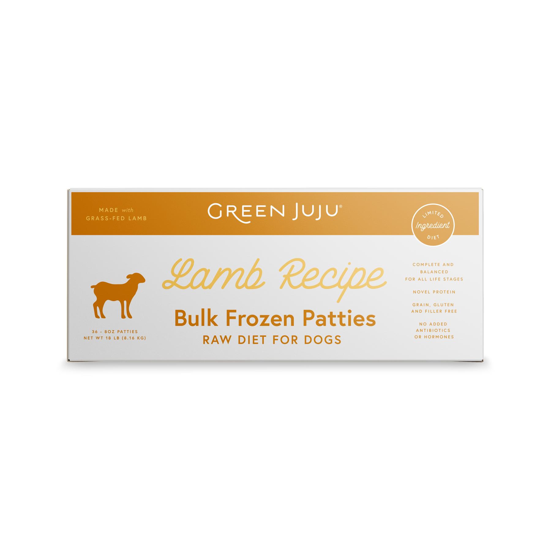 Green Juju Lamb Patties Frozen Dog Food, 18-lb