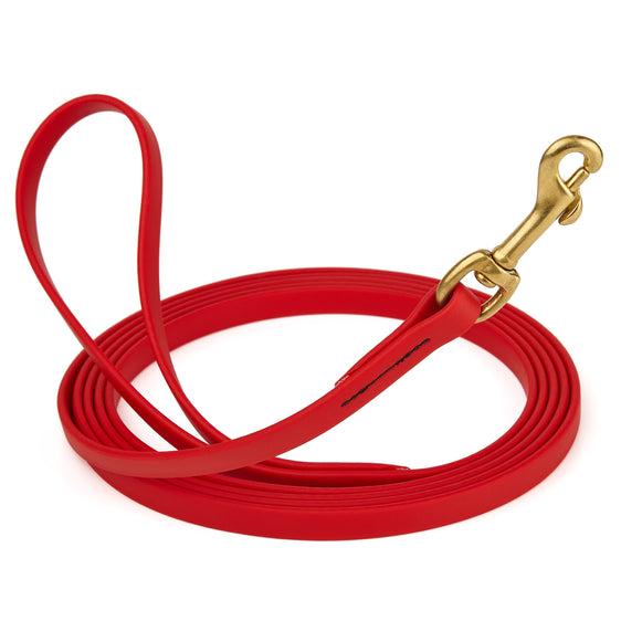 Dogline Viper Biothane Long Line Leash with Brass Hardware for Dogs, Red, 1/2-in x 33-ft
