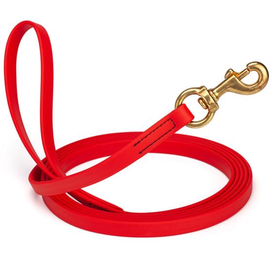 Dogline Viper Biothane Long Line Leash with Brass Hardware for Dogs, Red, 5/8-in x 20-ft