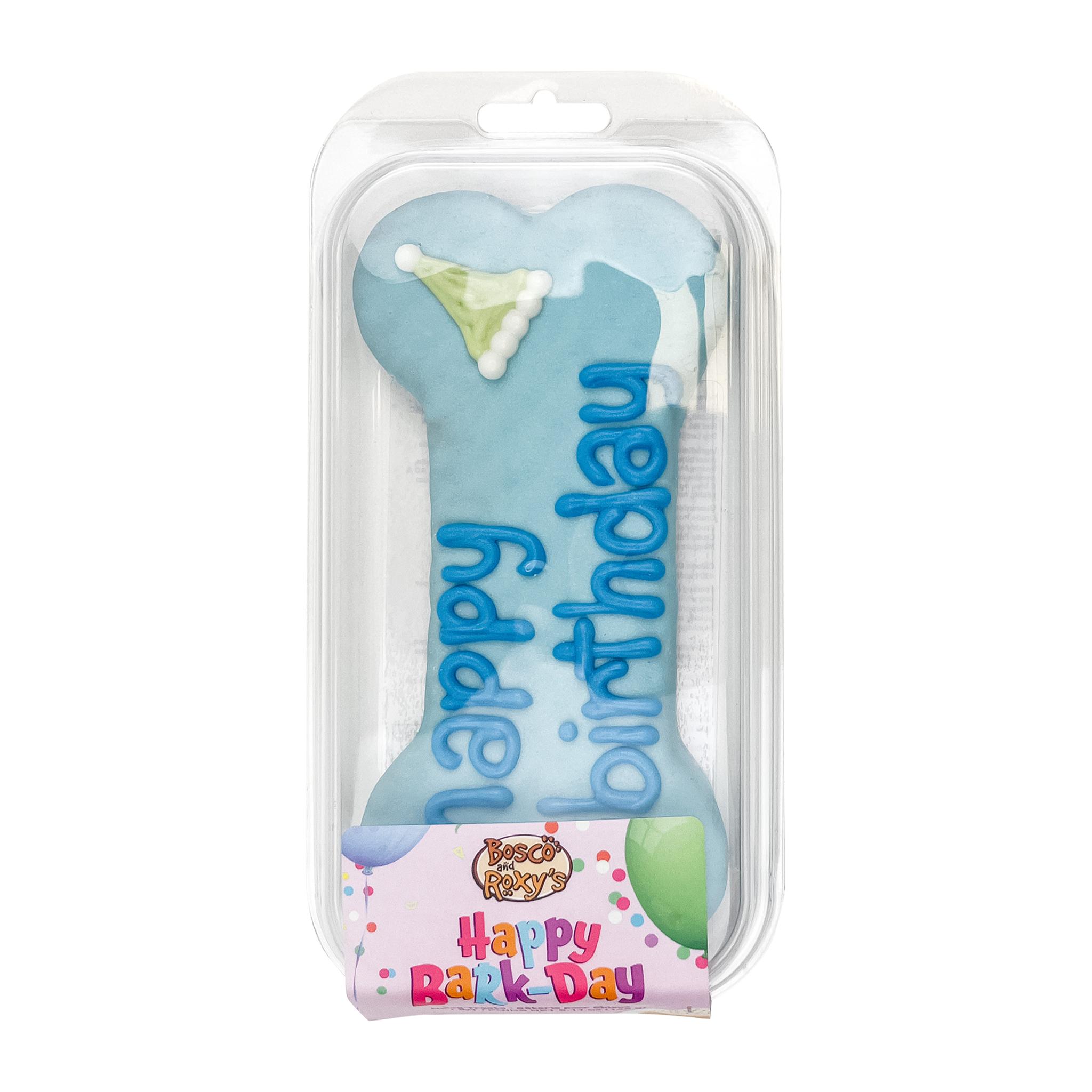 Bosco & Roxy's Happy Birthday Bone Dog Treats, Blue, 7-in