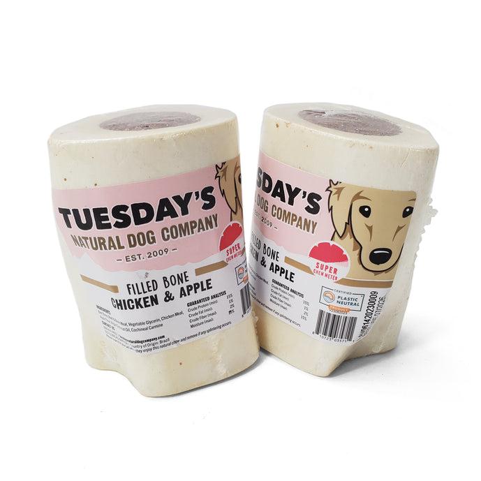 Tuesday's Natural Dog Company Filled Bone Chicken & Apple Dog Treats, 3-in