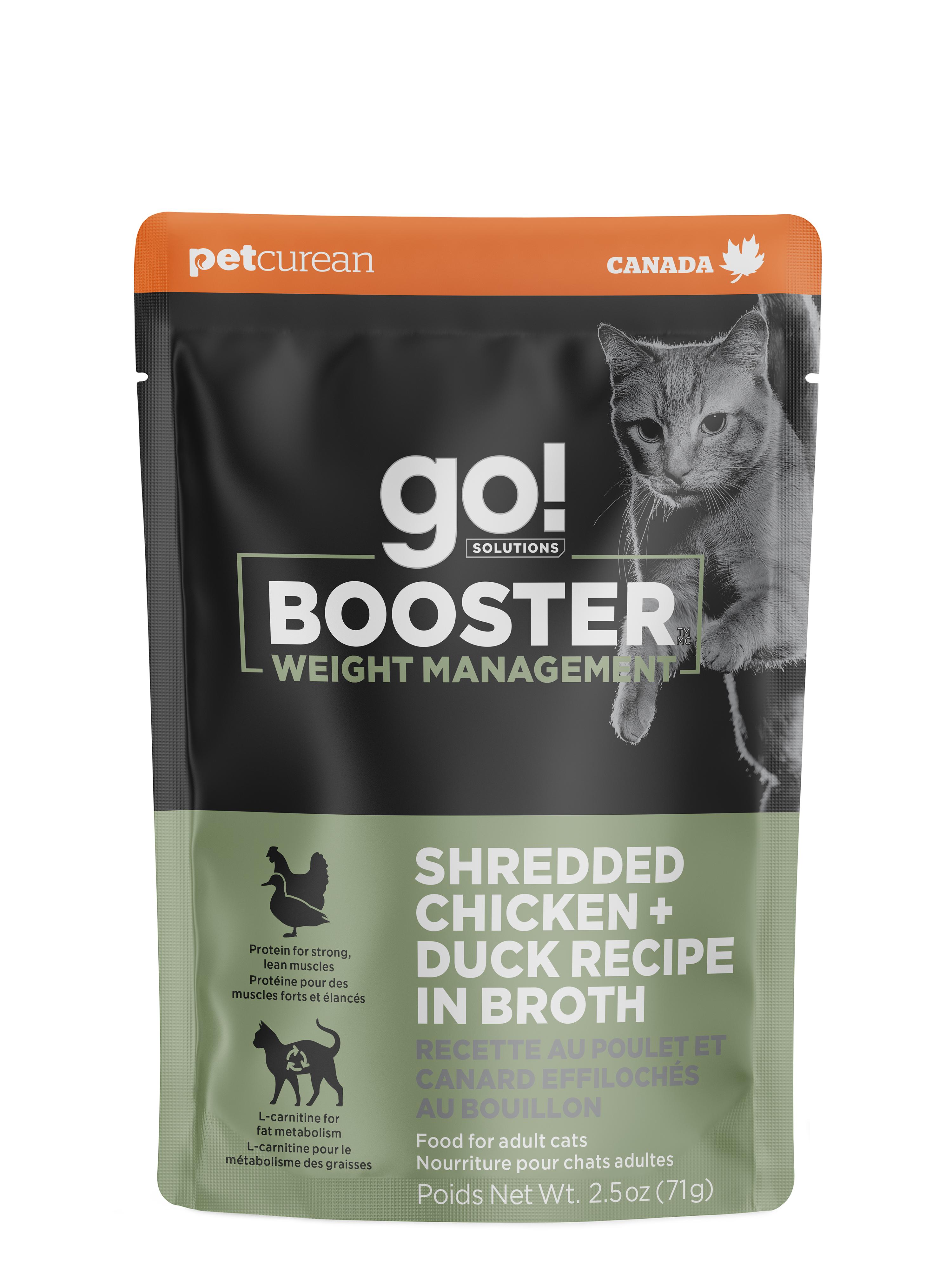 Go! Solutions Booster Weight Management Shredded Chicken + Duck in Broth Wet Cat Food Topper Pouch