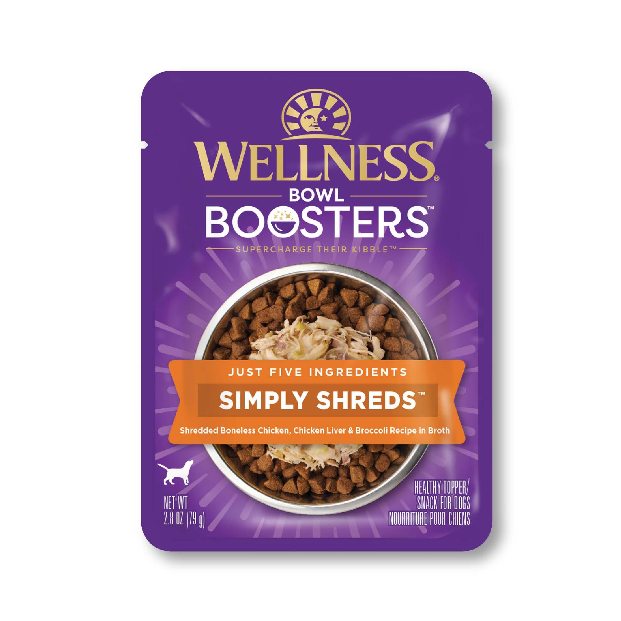 Wellness Bowl Boosters Simply Shreds Chicken Liver & Broccoli Grain-Free Wet Dog Food Topper, 2.8-oz (Size: 2.8-oz)
