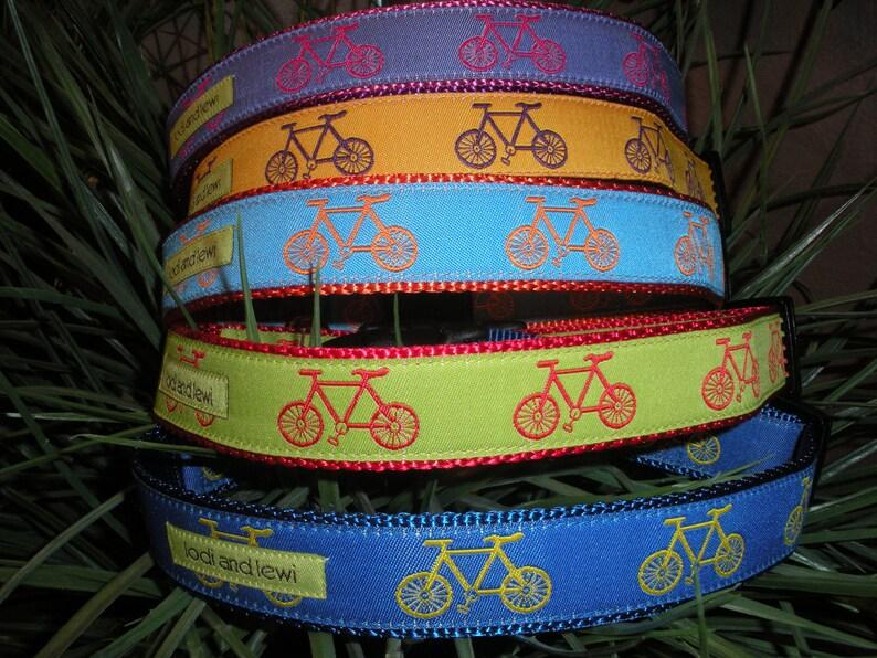 Lodi and Lewi Dog Collar, Bicycle Lime with Red, 1-in x 12-20-in