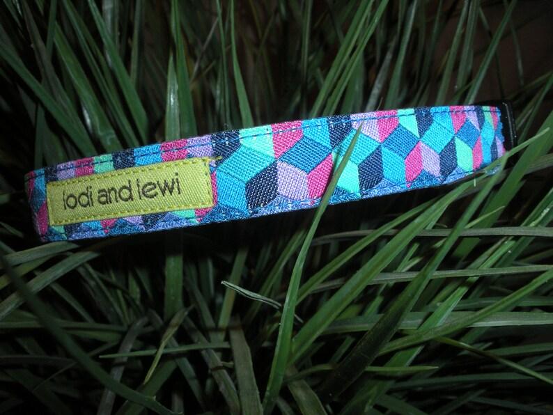 Lodi and Lewi Dog Collar, Tumble Blue Multi, 5/8-in x 10-15-in