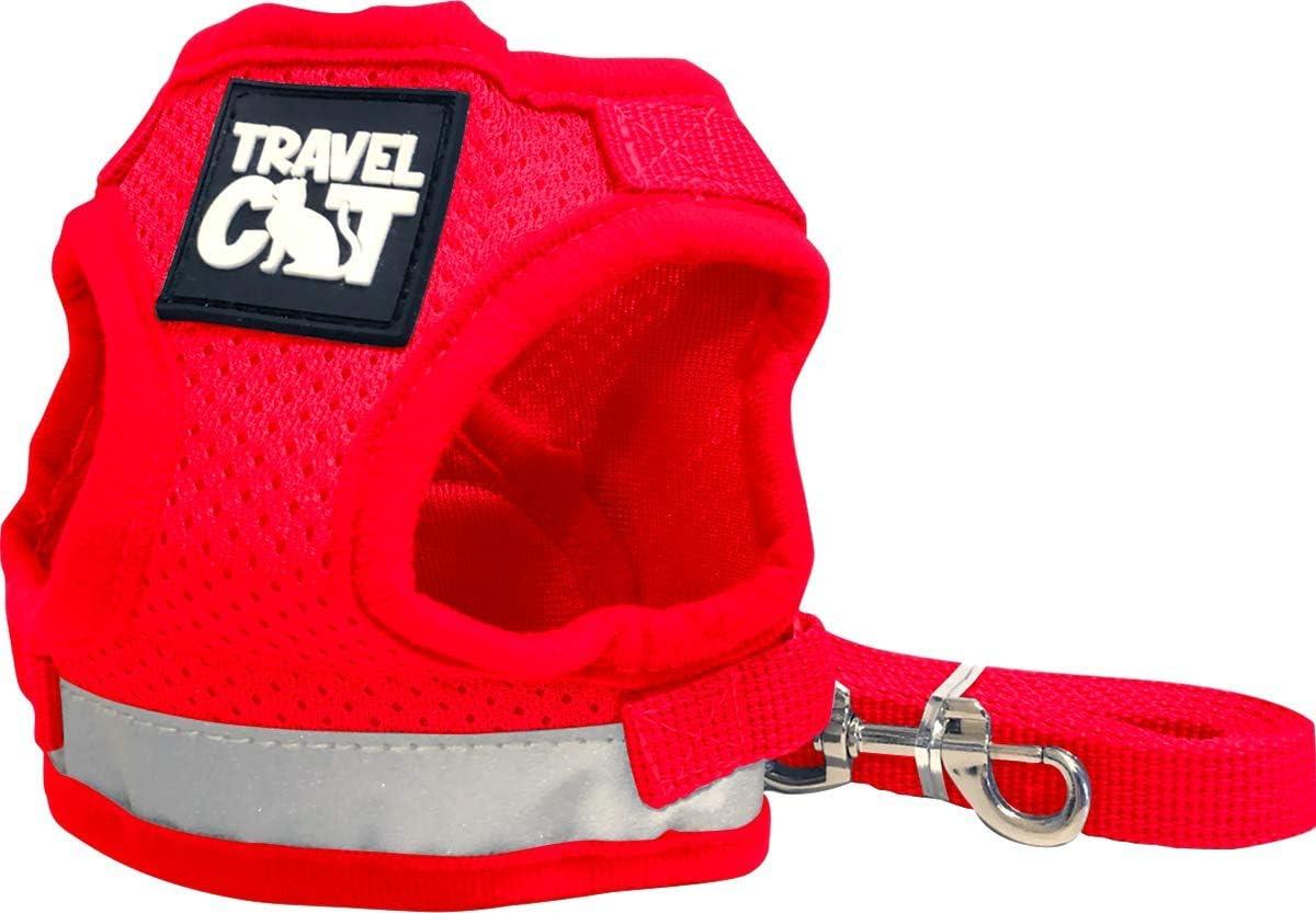 Travel Cat The True Adventurer Reflective Cat Harness & Leash, Red, Large