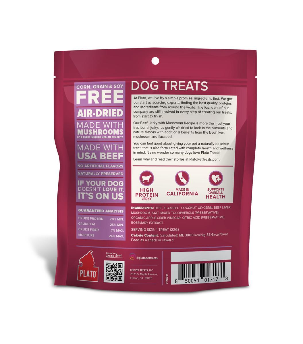 Plato Beef Jerky with Mushroom Dog Treats, 7-oz