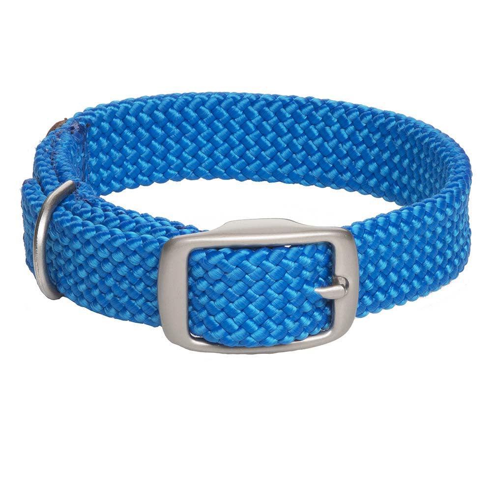 Mendota Pet Double Braid Satin Nickel Dog Collar, Blue, 1-in x 24-in
