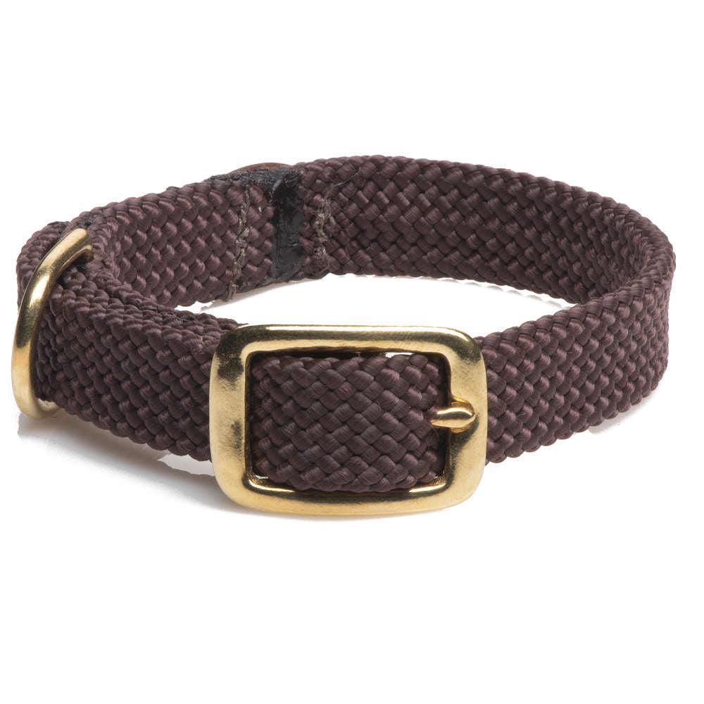 Mendota Pet Double Braid Brass Dog Collar, Dark Brown, 1-in x 24-in