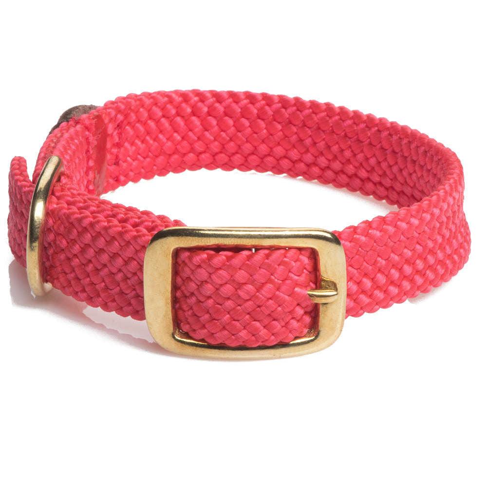 Mendota Pet Double Braid Brass Dog Collar, Red, 1-in x 24-in