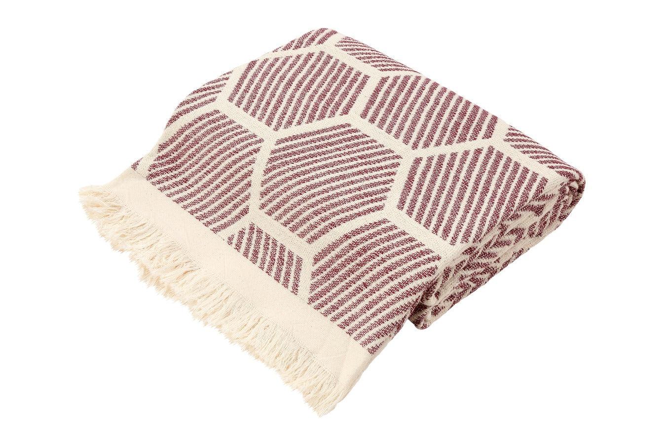 Antiochia Home Atlas Cotton Throw Blanket, Burgundy, 56-in x 82-in