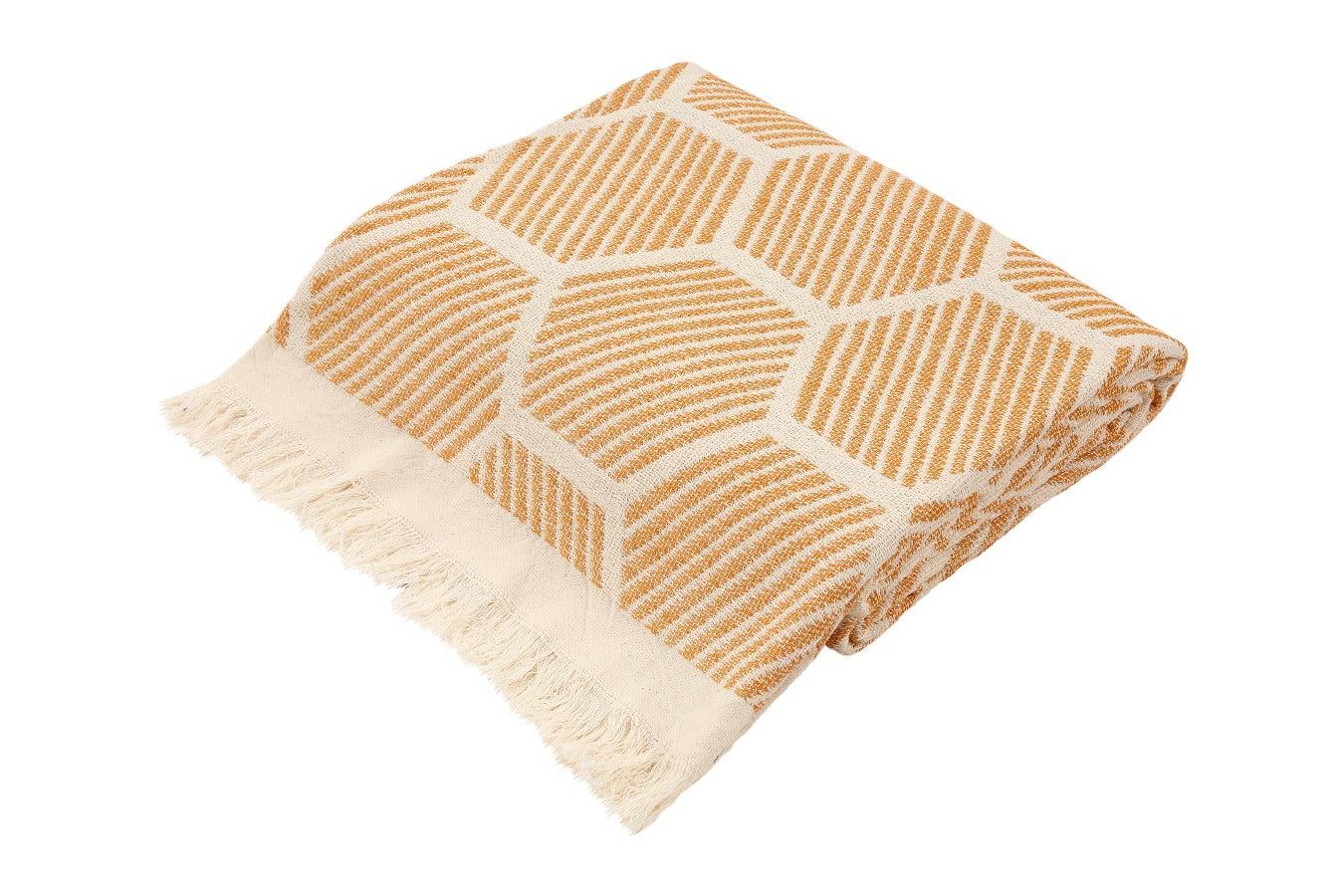 Antiochia Home Atlas Cotton Throw Blanket, Mustard