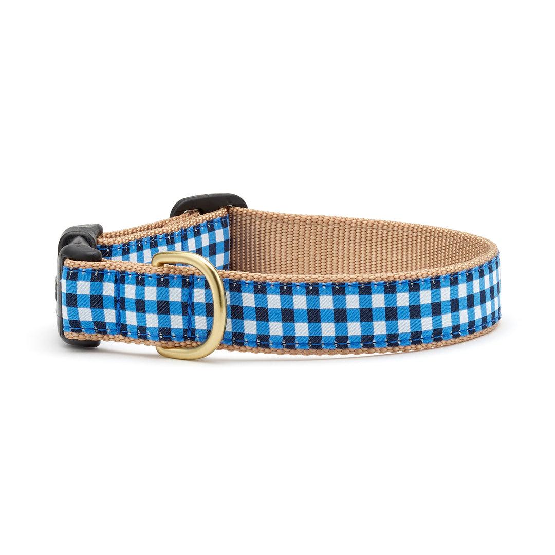 Up Country Dog Collar, Navy Gingham, 1-in x 12-18-in