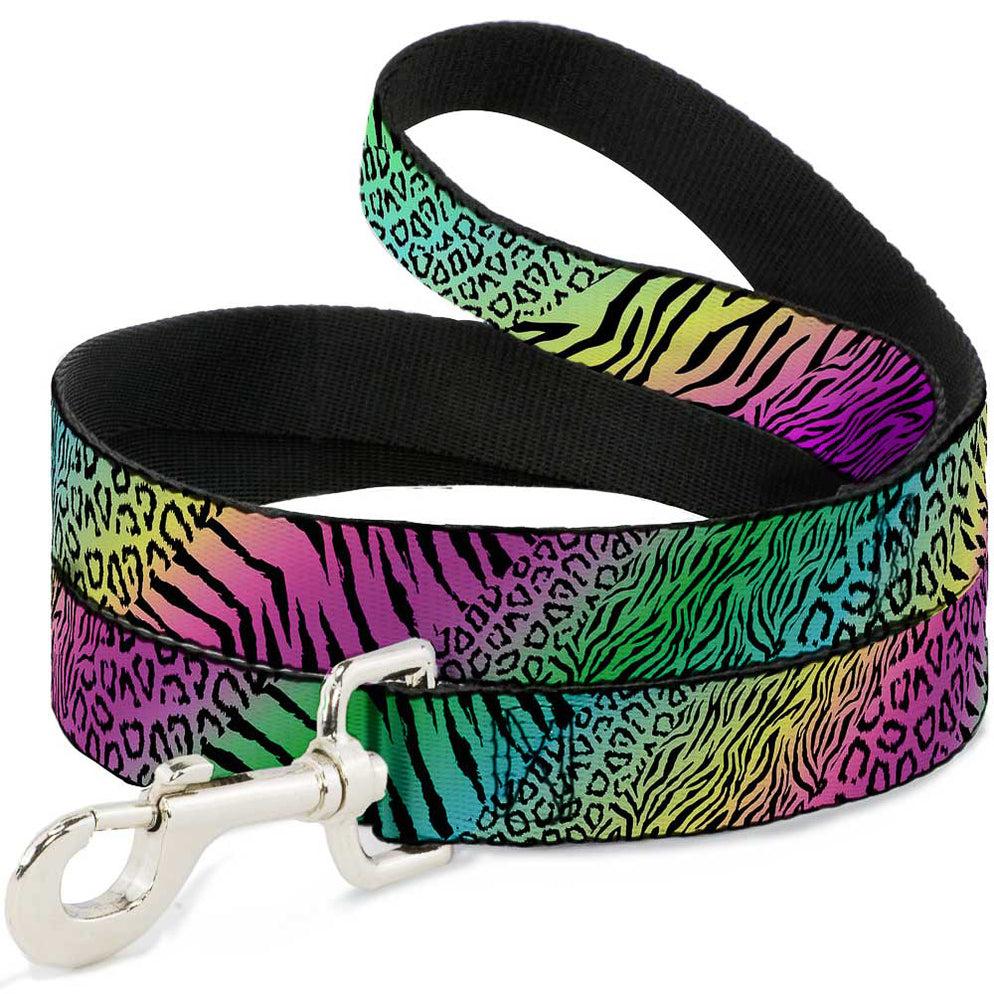 Buckle-Down Dog Leash, Animal Skins Rainbow/Black, 1-in x 6-ft