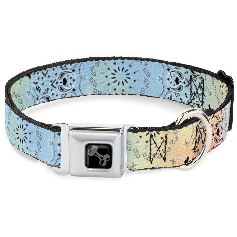 Buckle-Down Dog Bone Seatbelt Buckle Dog Collar, Bandana Paisley Ombre Pastel/Black, Large