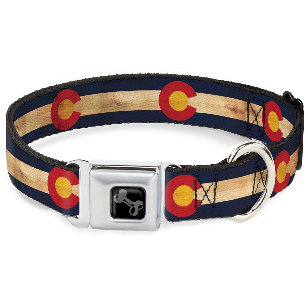 Buckle-Down Dog Bone Seatbelt Buckle Dog Collar, Colorado Flag Continuous Vintage, Wide Large