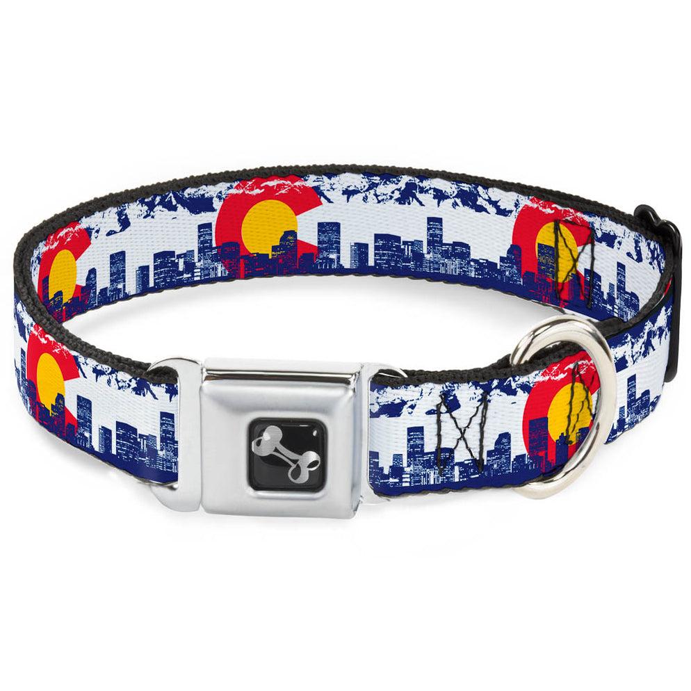 Buckle-Down Dog Bone Seatbelt Buckle Dog Collar, Colorado Skyline/Mountains, Wide Large