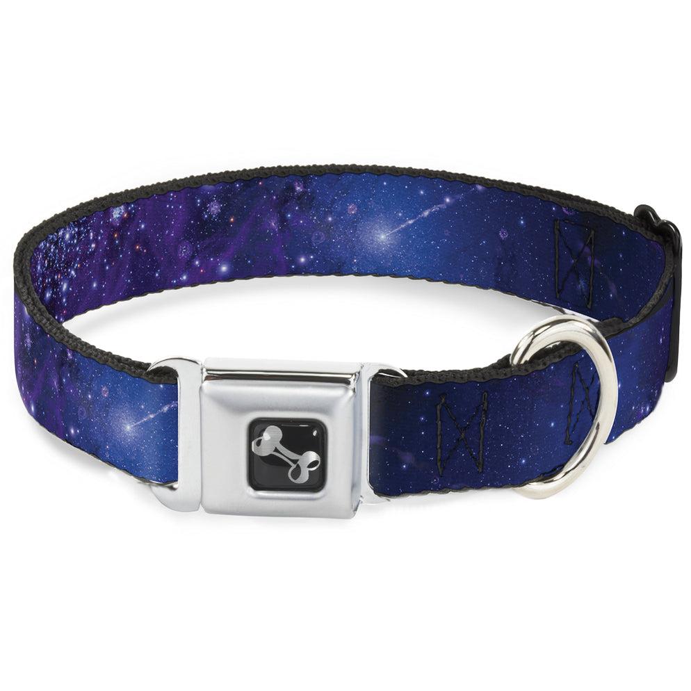 Buckle-Down Dog Bone Seatbelt Buckle Dog Collar, Galaxy Blues/Purples, Wide Large