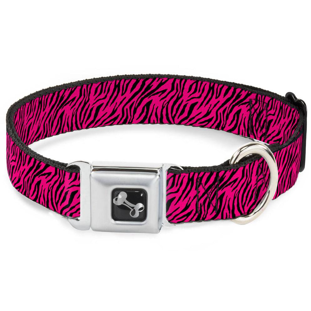 Buckle-Down Dog Bone Seatbelt Buckle Dog Collar, Zebra 2 Fuchsia Pink