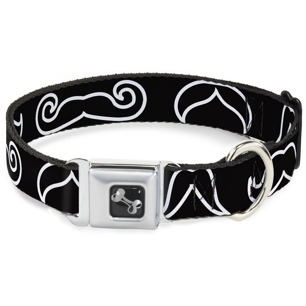 Buckle-Down Dog Bone Seatbelt Buckle Dog Collar, Mustache Outlines Black/White, Wide Large