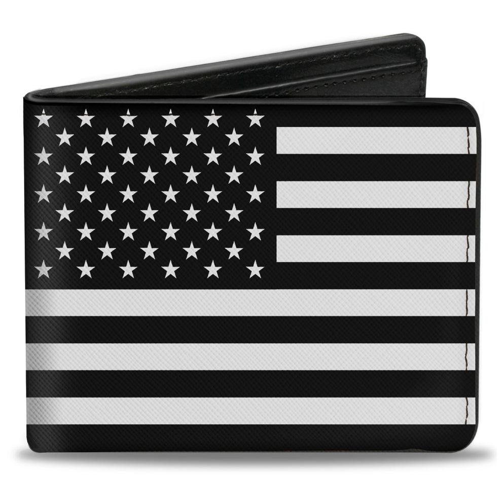 Buckle-Down Bi-Fold Wallet, American Flag Black/White, 4 x 3.5 x 0.5-in