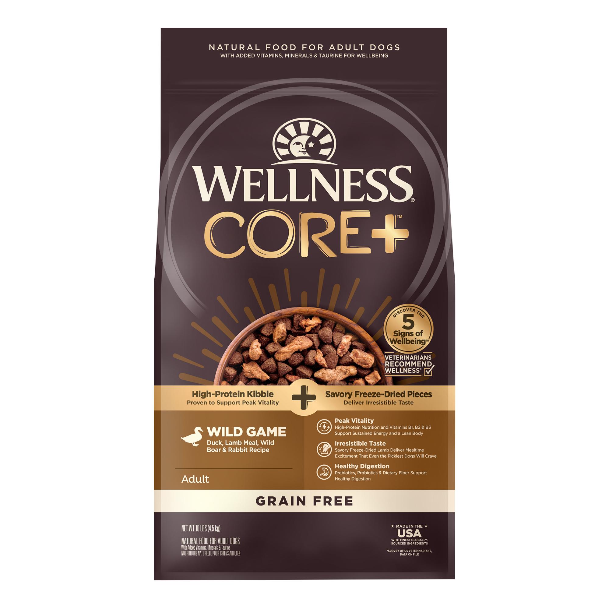 Wellness CORE+ Wild Game Duck, Lamb, Wild Boar & Rabbit Grain-Free Freeze-Dried Pieces Dry Dog Food, 10-lb