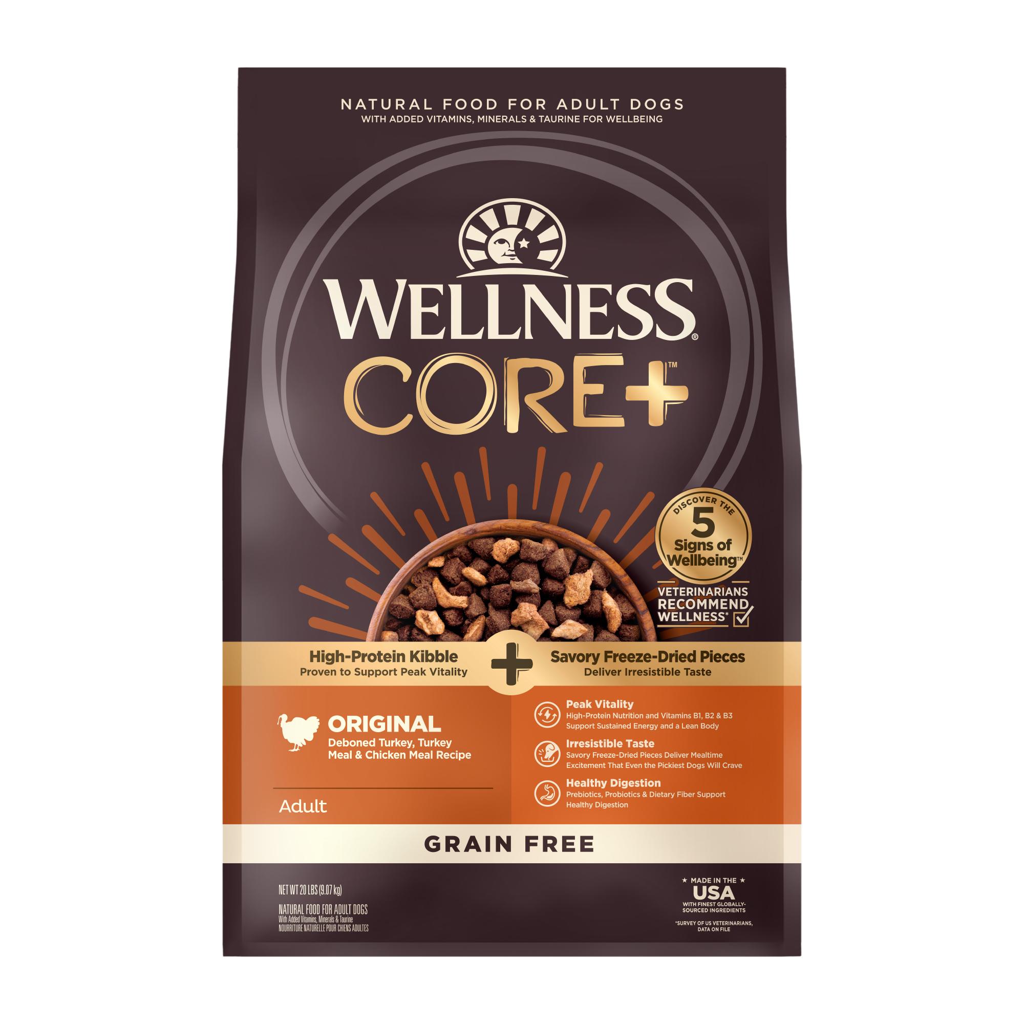 Wellness CORE+ Original Turkey & Chicken Grain-Free Freeze-Dried Pieces Dry Dog Food, 20-lb