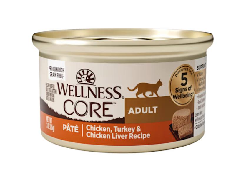 Wellness CORE Pate Chicken, Turkey & Chicken Liver Natural Grain-Free Adult Wet Cat Food Can