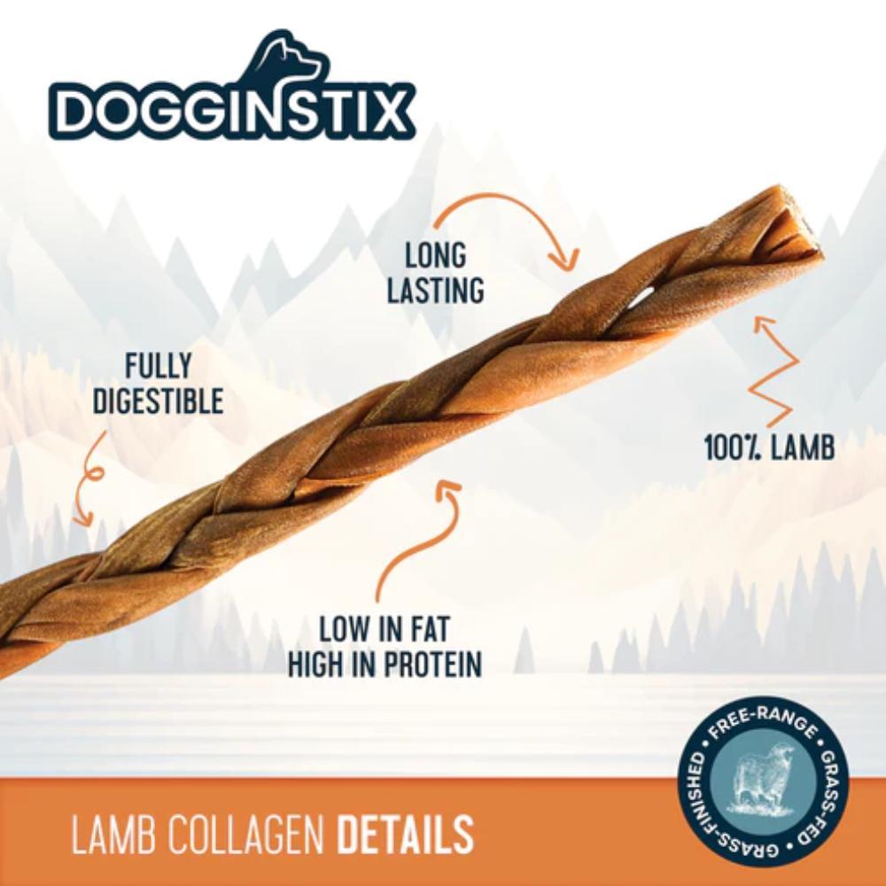 Dogginstix Braided Lamb Collagen Dog Treats, 6-in