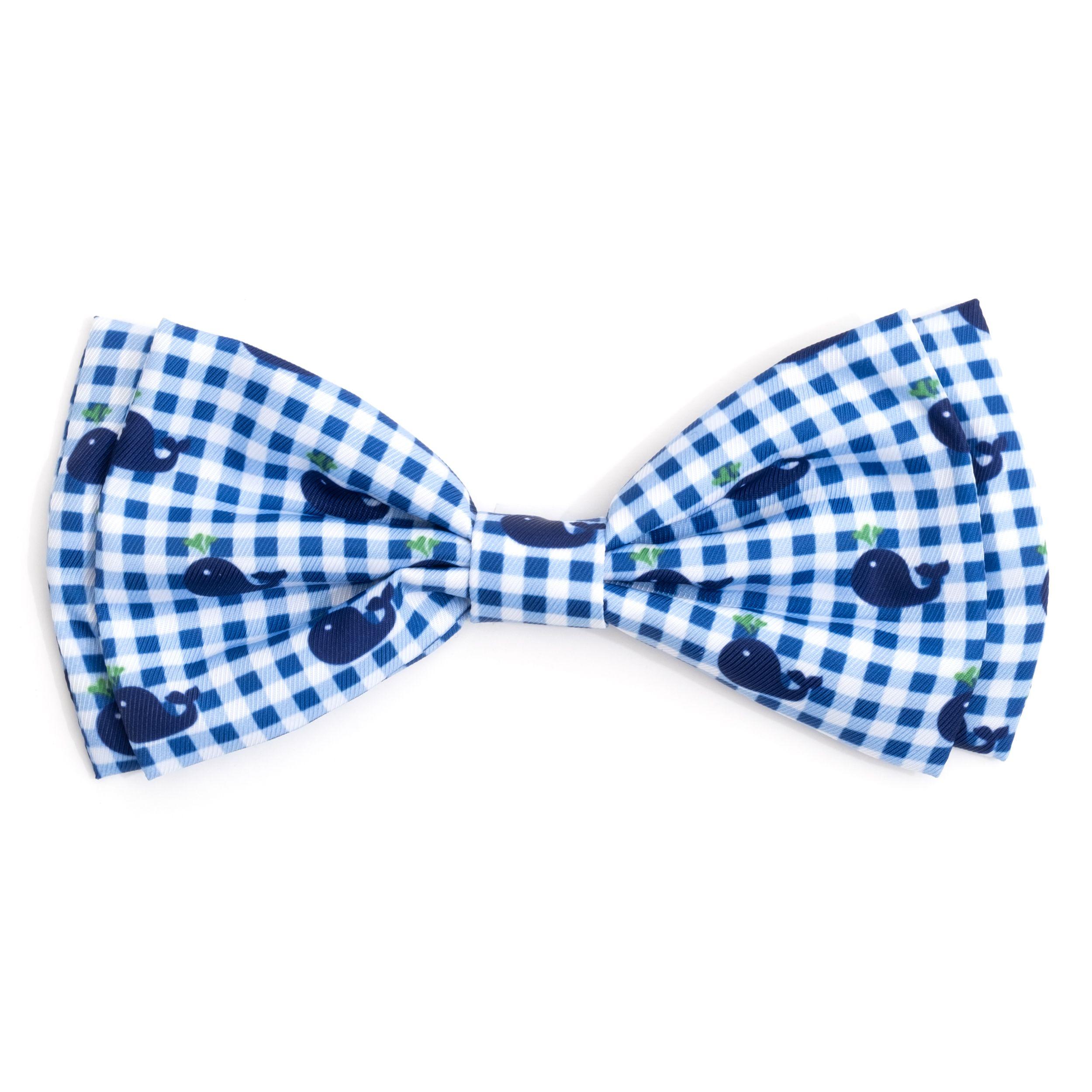 The Worthy Dog Gingham Whales Pet Bow Tie, Blue, Large