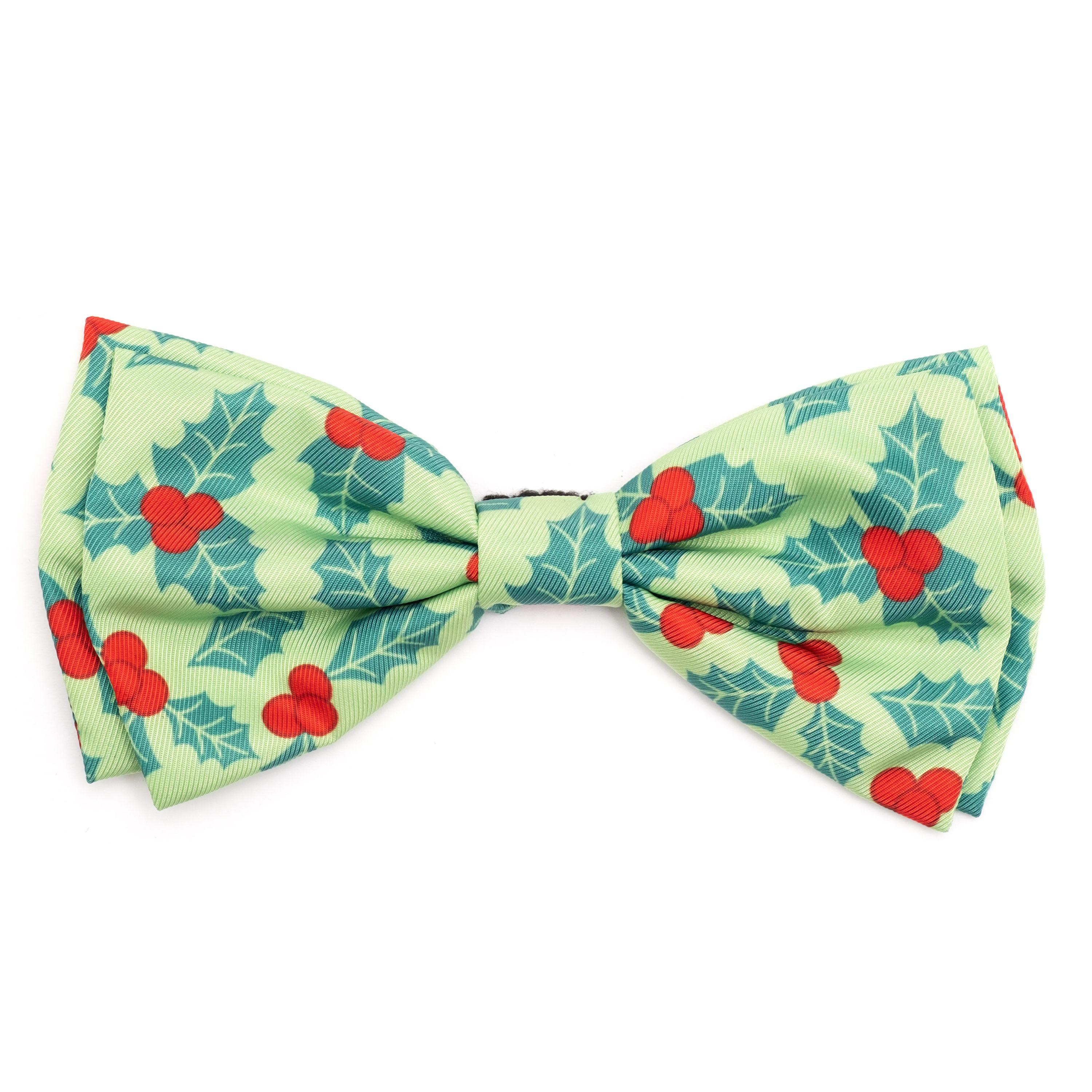 The Worthy Dog Holiday Holly Pet Bow Tie, Green, Large