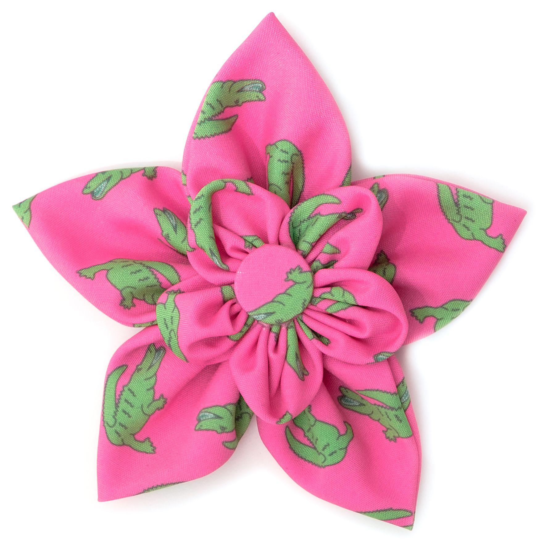 The Worthy Dog Al the Gator Dog Collar Flower, Pink, Large