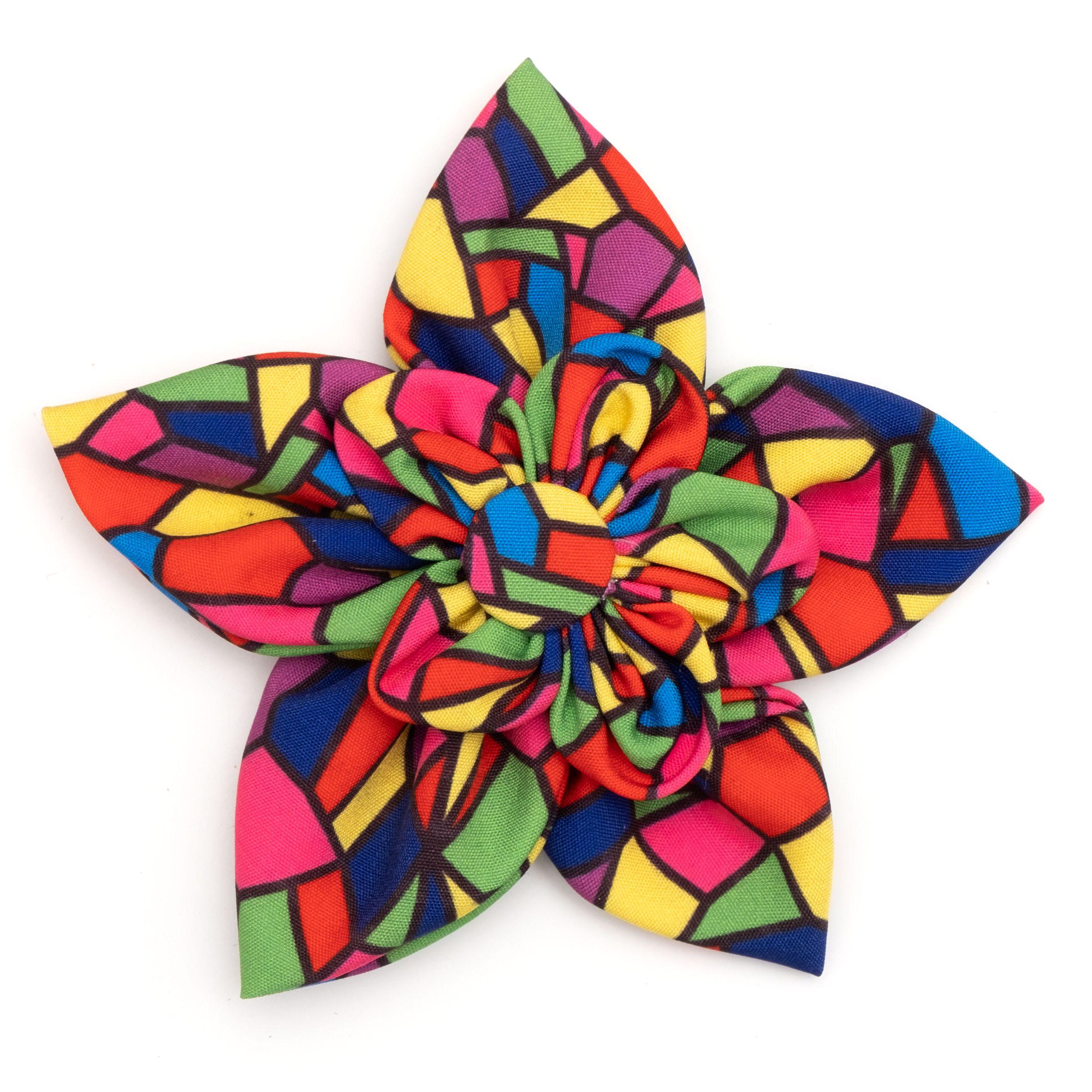 The Worthy Dog Stained Glass Dog Collar Flower, Multicolored, Large