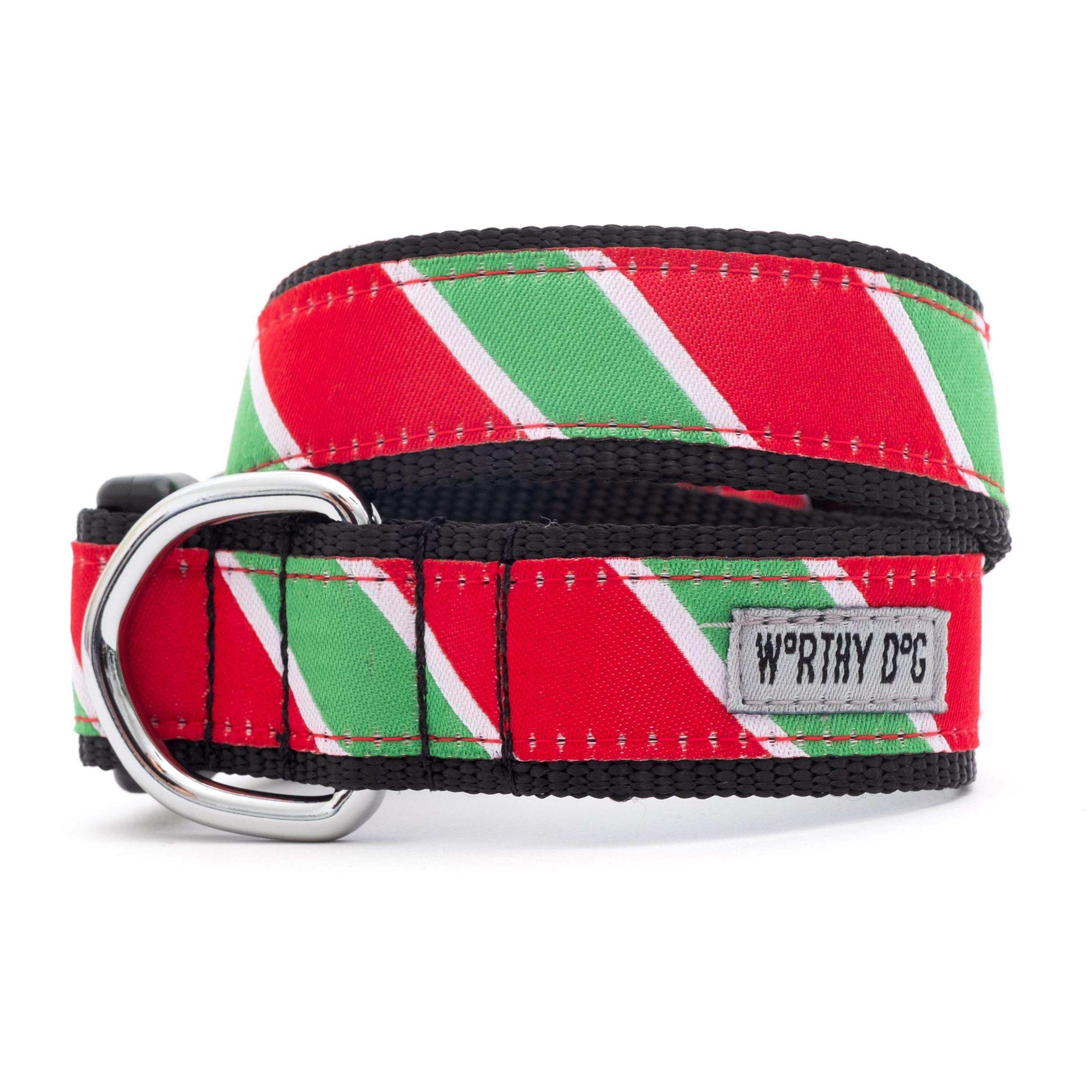 The Worthy Dog Holiday Collar, Holiday Stripe, Medium