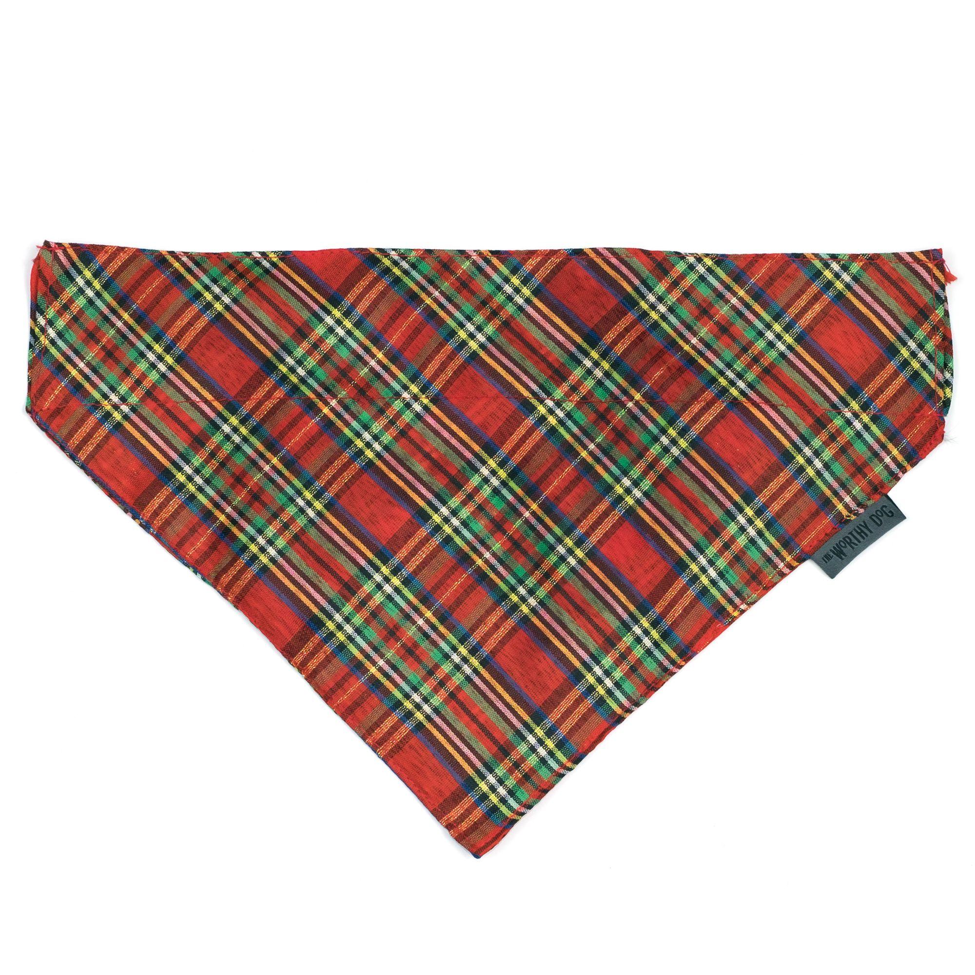 The Worthy Dog Holiday Lurex Plaid Dog Bandana, Red, Small