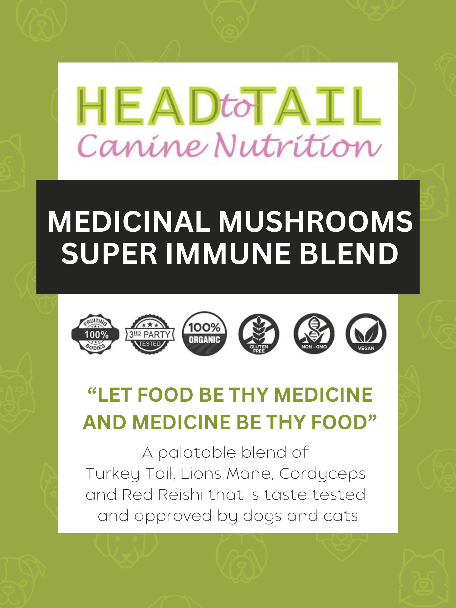 Head to Tail Canine Nutrition Medicinal Mushrooms Super Immune Blend Dog Supplement, 100-gram