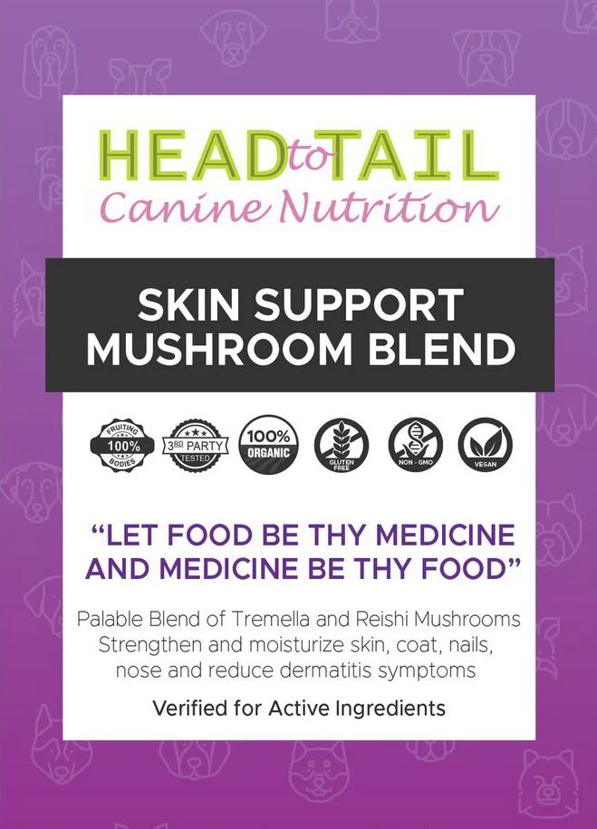 Head to Tail Canine Nutrition Skin Support Mushroom Blend Dog Supplement, 25-gram