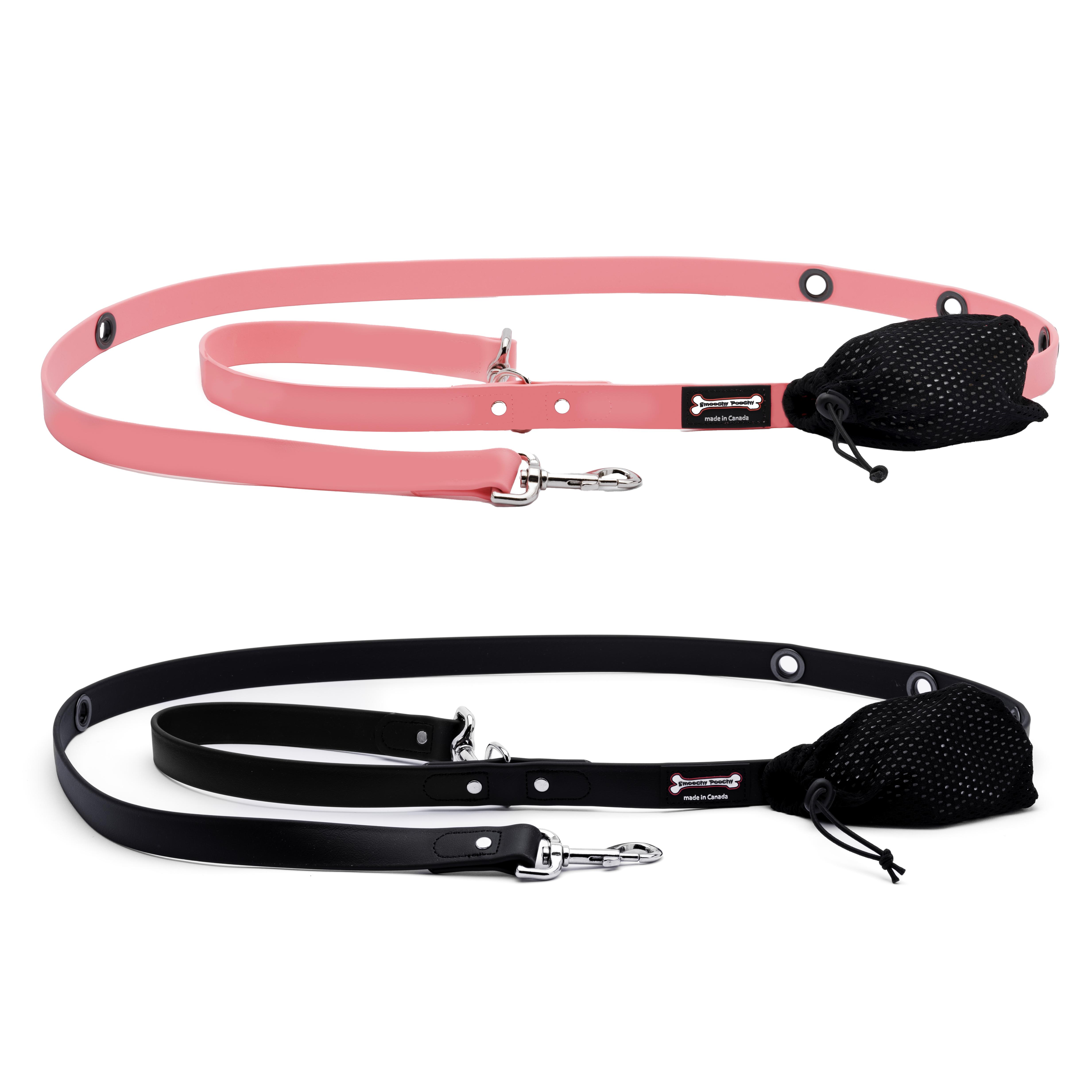 Smoochy Poochy Polyvinyl Hands-Free Dog Leash, Black, 1-in x 6-ft