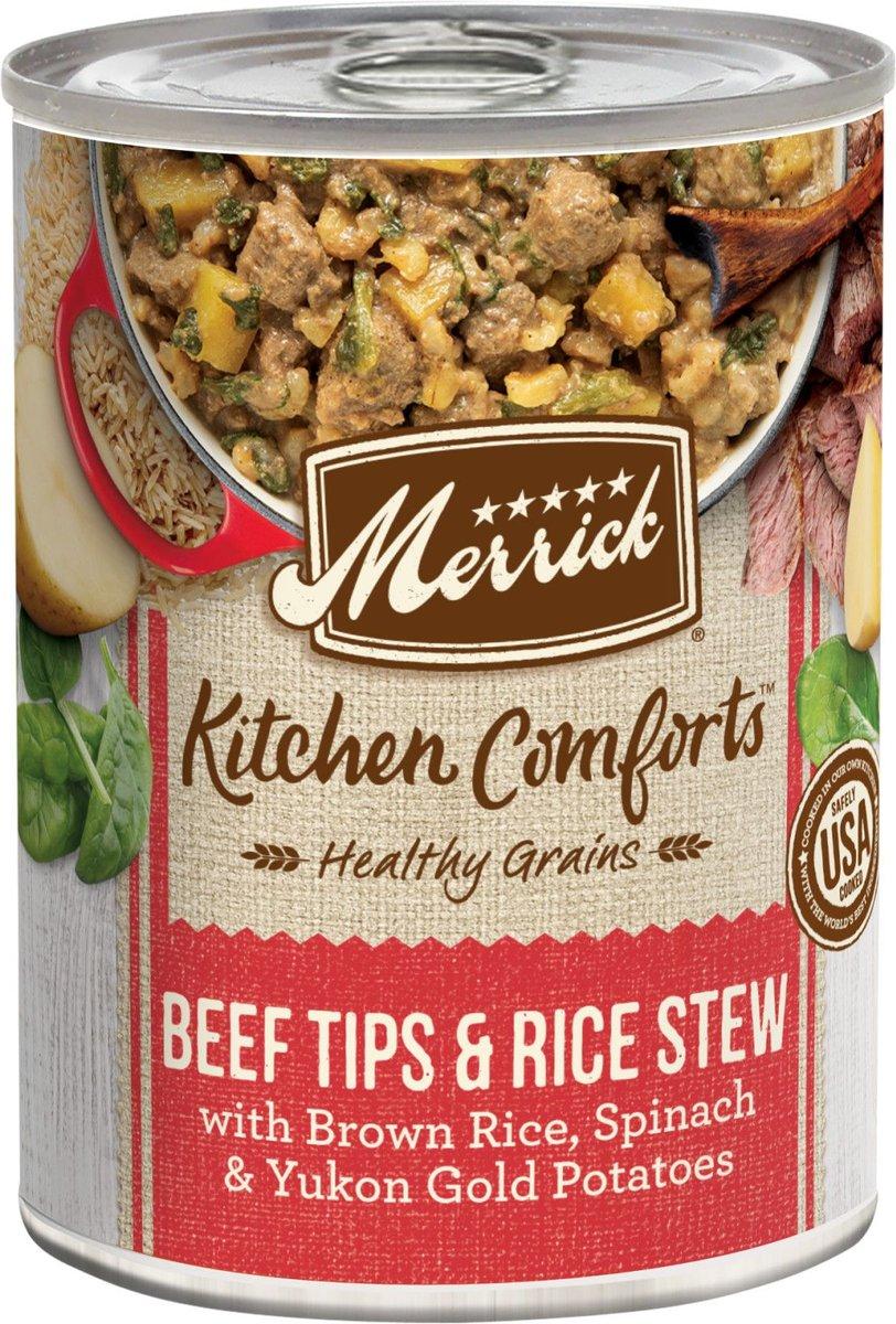 Merrick Kitchen Comforts Beef Tips & Rice Stew Wet Dog Food Can, 12.7-oz