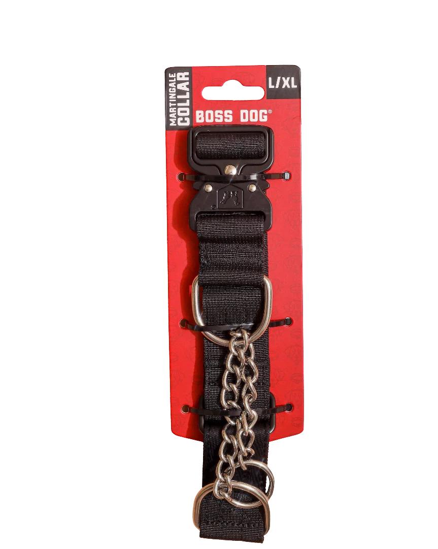 Boss Dog Martingale Dog Collar, Black, 1.5-in x 17-24-in
