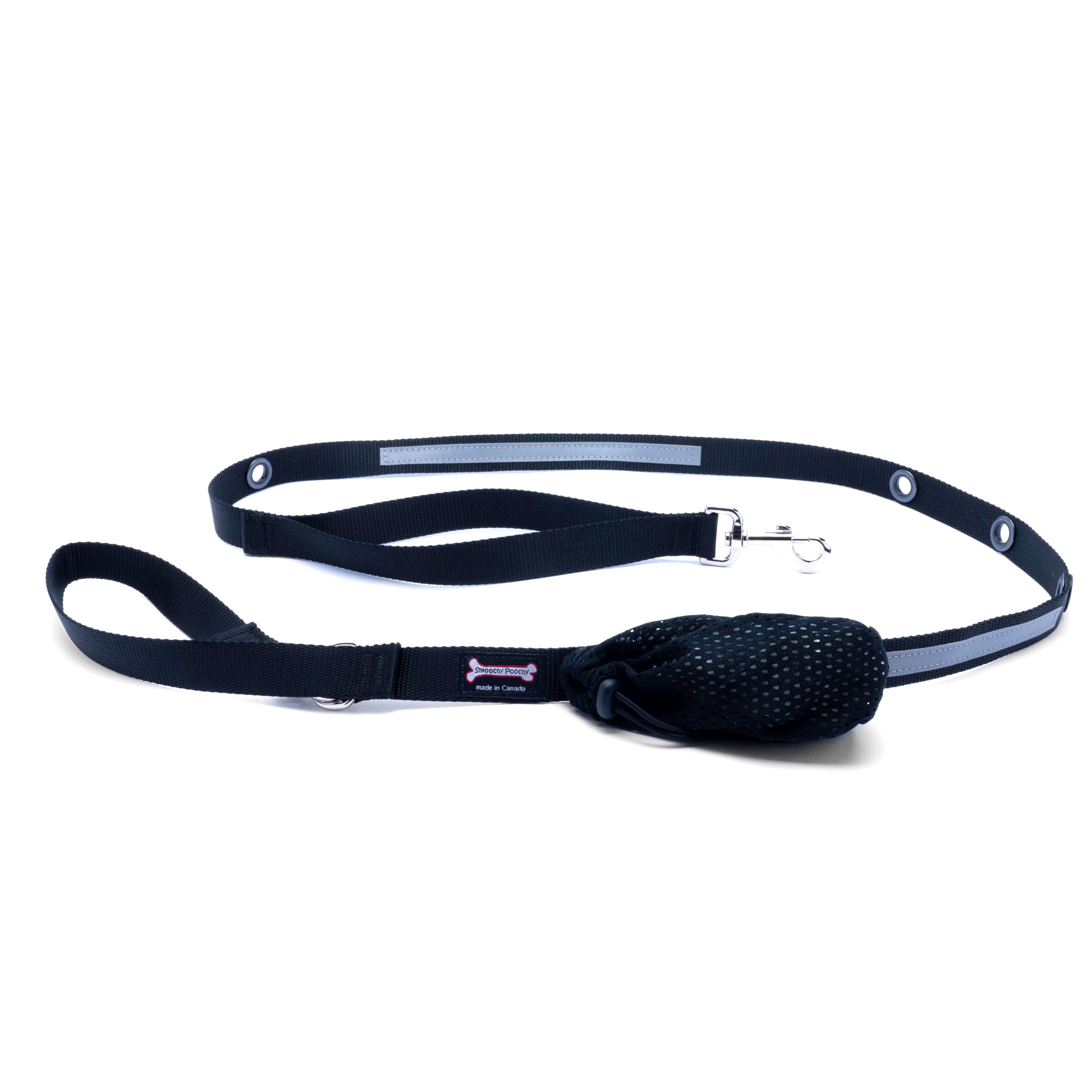 Smoochy Poochy Nylon Hands-Free Reflective Dog Leash, Black, 5/8-in x 6-ft