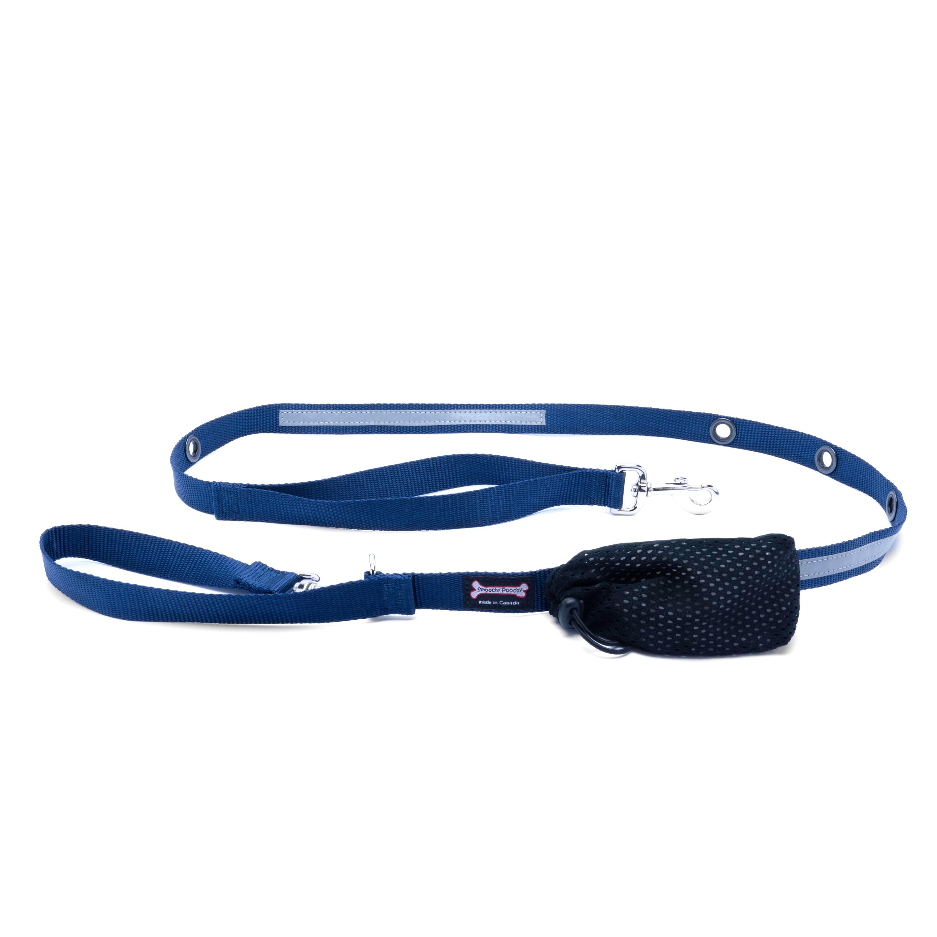 Smoochy Poochy Nylon Hands-Free Reflective Dog Leash, Navy Blue, 5/8-in x 6-ft