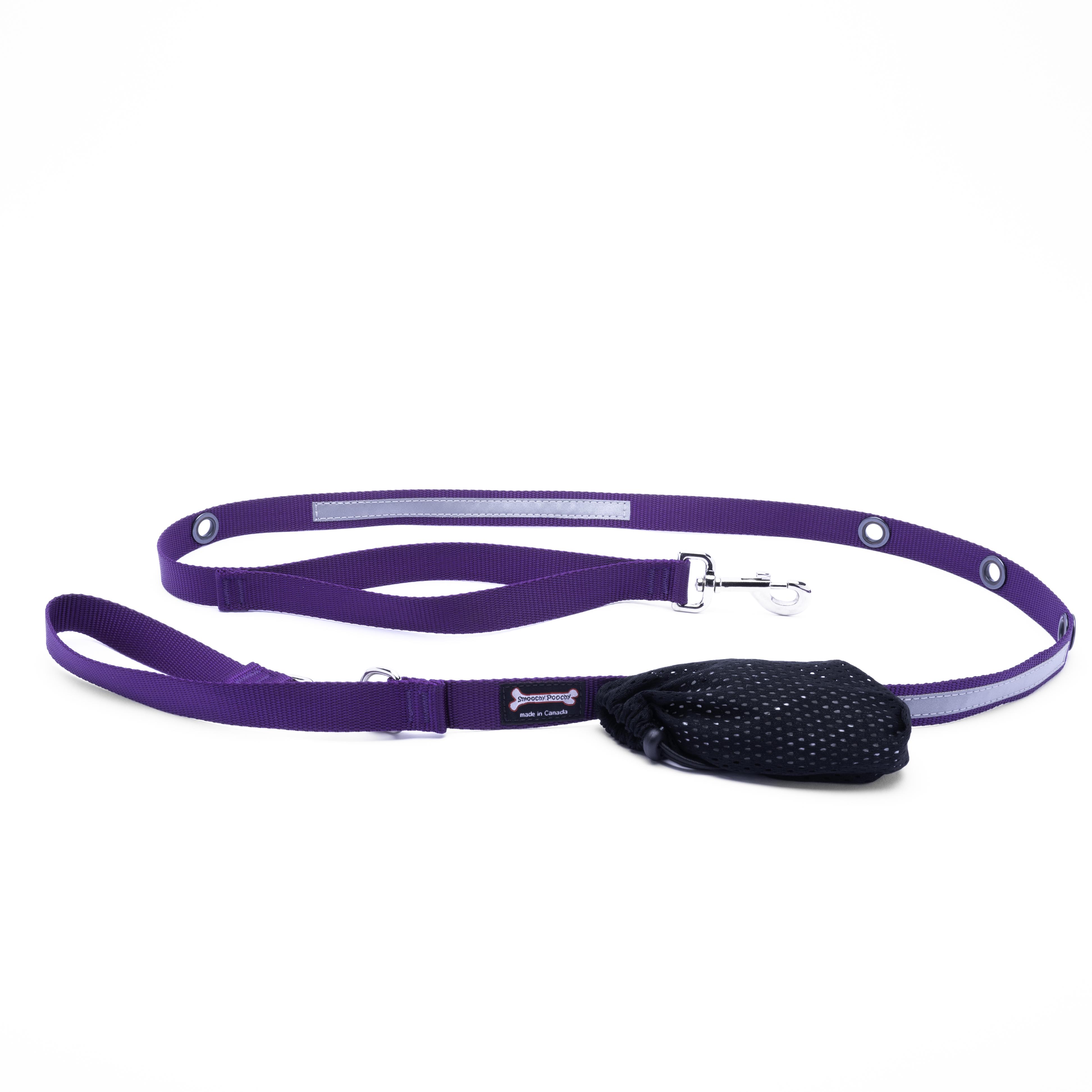 Smoochy Poochy Nylon Hands-Free Reflective Dog Leash, Purple, 1-in x 6-ft