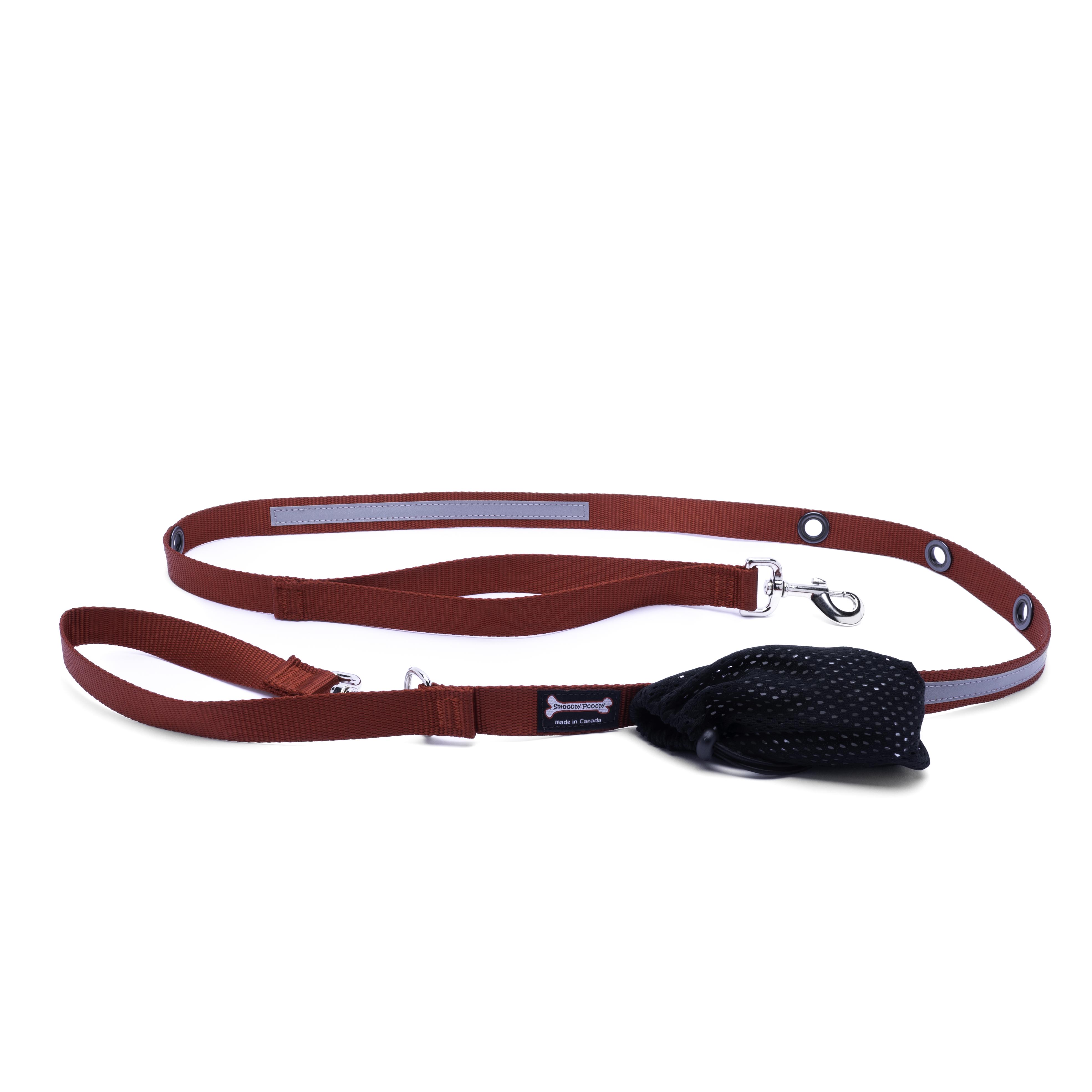 Smoochy Poochy Nylon Hands-Free Reflective Dog Leash, Red, 5/8-in x 6-ft