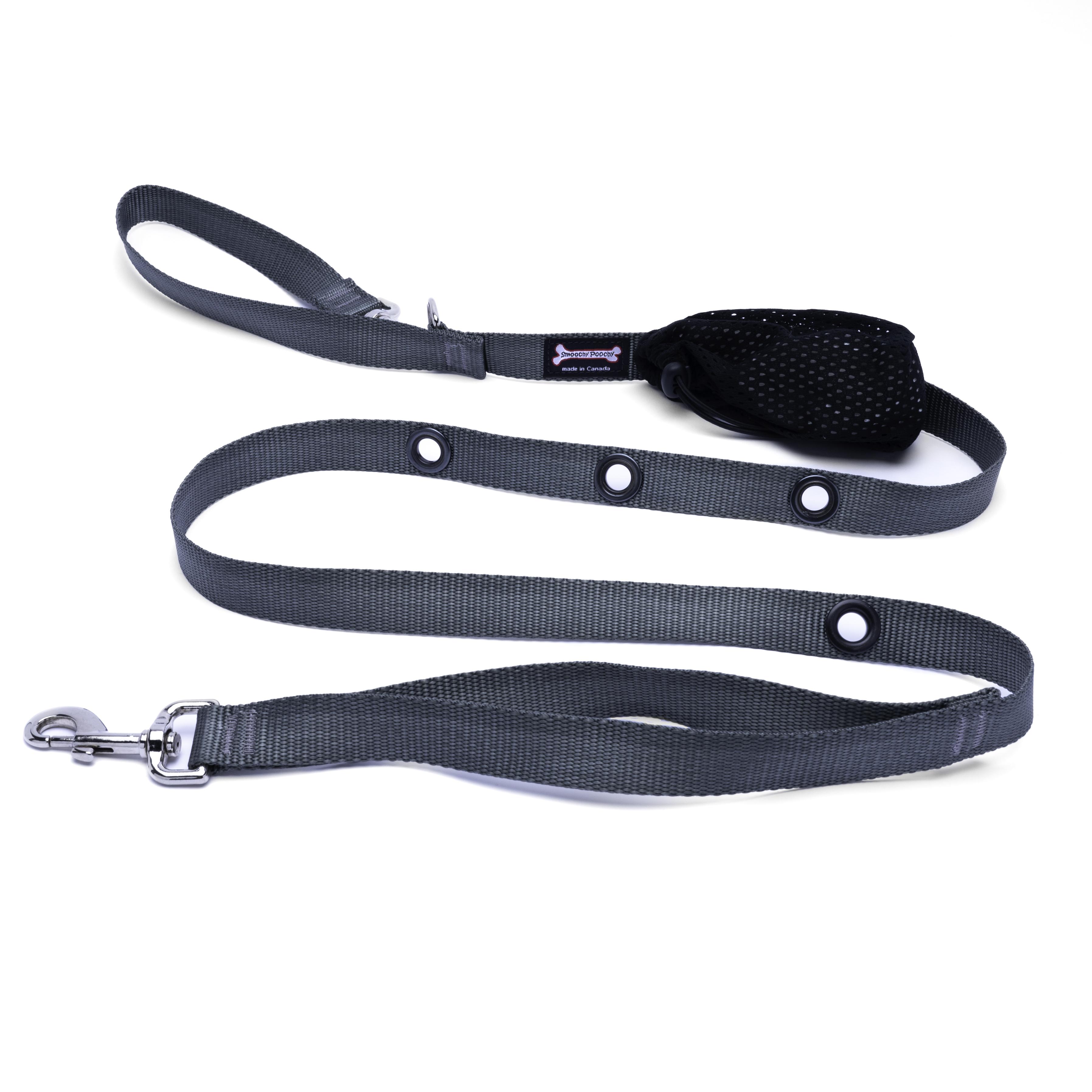 Smoochy Poochy Nylon Hands-Free Dog Leash, Charcoal, 5/8-in x 6-ft